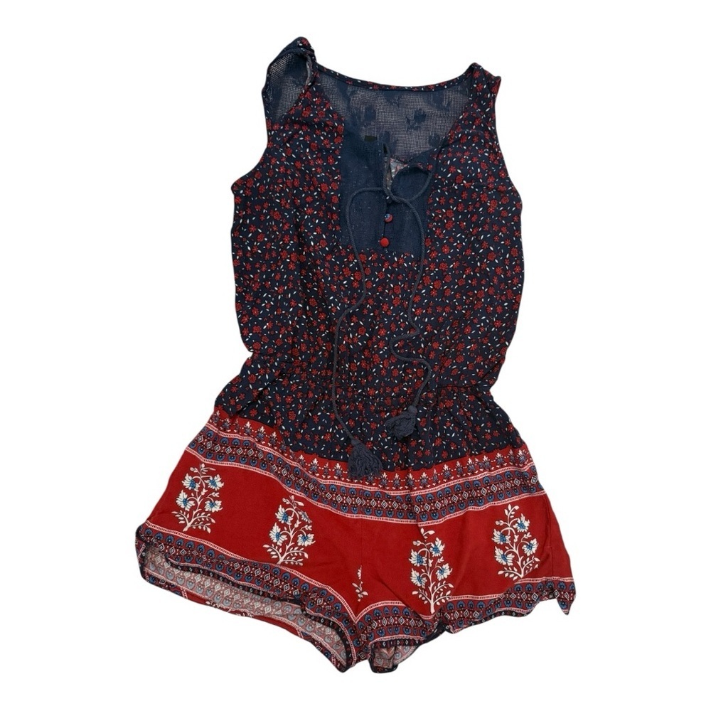 Mine Boho Floral Festival Romper Tassel Tie Size Small